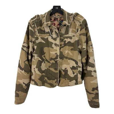 Da-Nang Camo Jacket Sz Small Green Beige Cotton Pink Print Silk Lining - Image 1 of 4