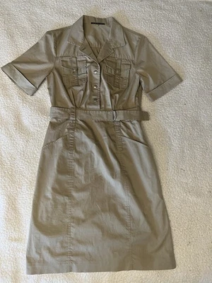 Elie Tahari Women's Khaki Dress Size 2 Short Sleeve Belt Pockets - Image 1 of 4