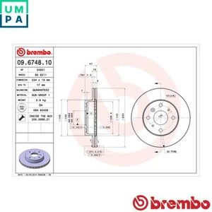 2x BRAKE DISC 09.6748.10 FOR DAIHATSU GRAN/MOVE CHARADE/IV/III APPLAUSE 1.6L - Picture 1 of 7
