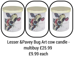 Lesser & Pavey Connie The Cow Bug Art Scented Candles- Multibuy X 3 🐮 - Picture 1 of 2