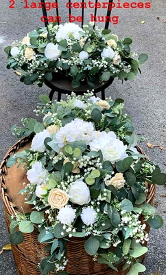 2 centros de mesa XL para evento de boda. Flores de madera teñidas a mano y flores de seda Foto 1 de 4