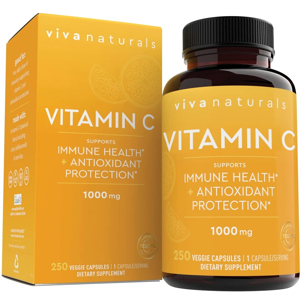 Viva Naturals Vitamina C 1000mg - Não-OGM 250 Cápsulas Vegetais para Imunidade - Imagem 1 de 4