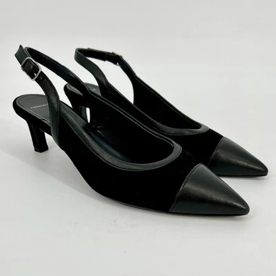 Aquatailia Sling Back Pump Feminino 9 Preto Camurça Couro Liso Biqueira Apontada Itália - Imagem 1 de 4