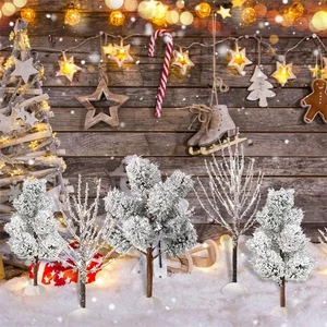 6Pcs Mini Snowy Pine Decor Trees Artificial Frost Tree Miniature Artificial Tree - Picture 1 of 9