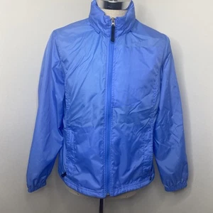 LL Bean Womens Jacket L Blue Full Zip Puffer Hood Rain Coat Light Weight Nylon - Picture 1 of 8