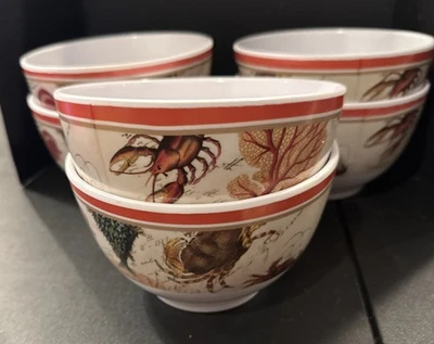 Tigelas de melamina internacionais certificadas conjunto de 6 conchas náuticas de caranguejo lagosta - Imagem 1 de 4