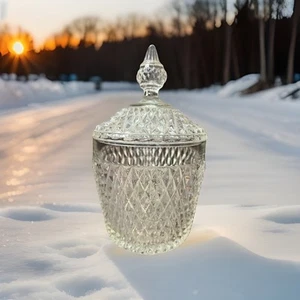 Indiana Glass Clear Diamond Point Ice Bucket & Cover 11” Tall~Beautiful - Picture 1 of 7