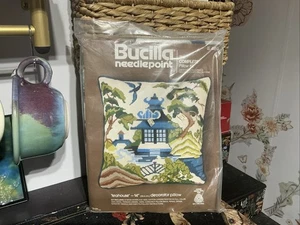 Vintage Bucilla Oriental Teahouse Needlepoint Complete Pillow Kit #4150 NOS RARE - Picture 1 of 2
