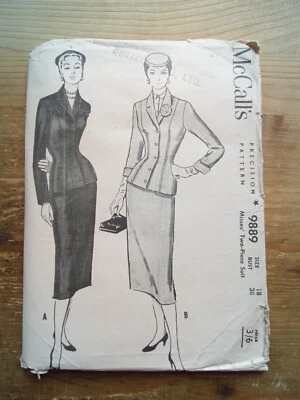 9889 Original 1950's Tailored Jacket and Skirt Size 18 McCalls Sewing Pattern - Image 1 of 2