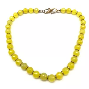 Vintage 925 Sterling Silver Vermeil Bright Green Yellow Glass Beaded Necklace - Picture 1 of 9