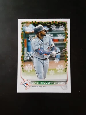 2022 Topps Holiday Vladimir Guerrero Jr SP Candy Cane Sleeve Variation Blue Jays - Image 1 of 3