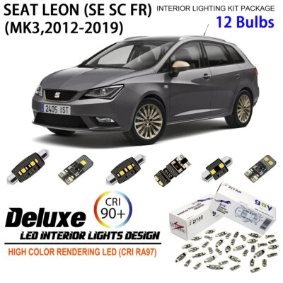 12 Bulbs Deluxe LED Interior Dome Light Kit White For MK3 2012-2019 SEAT LEON - Image 1 of 4