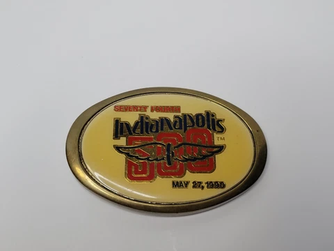 1990 Indianapolis 500 Event Belt Buckle Brass Limited Edition 98 of 500 Luyendyk Cover