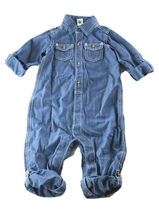 Carters Denim Romper 18 Mo One Piece Button Roll Up Long Sleeve Lil Captain New - Picture 1 of 8