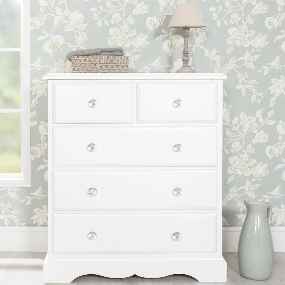Romance 2 over 3 chest of drawers with crystal handles. QUALITY, ASSEMBLED - Image 1 of 1