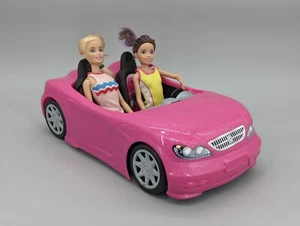 Mattel 2013 Barbie Glam Convertible Pink & Black Car & 2 Barbie Dolls - Picture 1 of 19