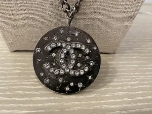 Chanel Crystal Ruthenium Metal Pendant & Necklace, Vintage - Picture 1 of 6