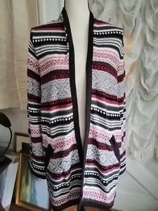 Cardigan donna maglione aperto davanti TG M BOHO sud ovest righe colorate - Foto 1 di 3