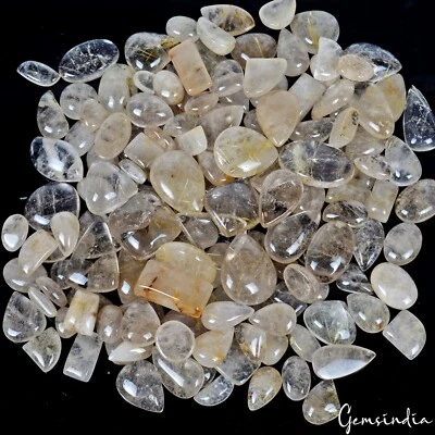 2500Ct Natural Untreated Golden Wire Rutilated Quartz Mix Cab Wholesale Gemstone - Image 1 of 4