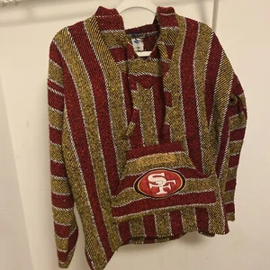 San Francisco 49ers SF Drug Rug Vintage Mexican Poncho Team Logo Hoodie Size XS - Picture 1 of 3