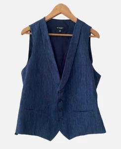 Hackett Mens Waistcoat Blue 100% Linen Herringbone Shawl Neck RRP £150 Size 42R - Picture 1 of 5