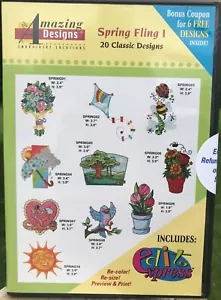 Amazing Designs Spring Fling 1 CD-ROM 20 classic designs for hoop embroidery NEW - Picture 1 of 3