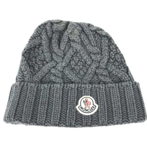 MONCLER logo Wappen beanie hat knit cap Knit hat wool gray - Picture 1 of 9
