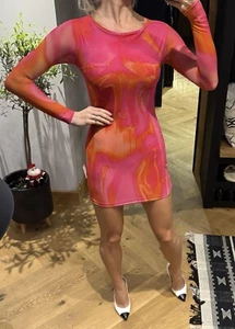 Urban Outfitters X-ray Orange And Pink bodycon Mini Dress Size S New With tags - Picture 1 of 5