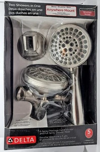 Delta Brushed Nickel-Spray 5 Function Shower Heads (Wall And Handheld w/Hose) - Picture 1 of 6