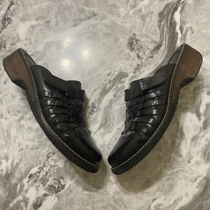 PREDICTIONS MULES SHOES WOMENS LEATHER Sz 9 BLACK WEAVE CHUNKY EXCELLENT Y2K VTG - Picture 1 of 10