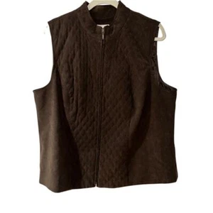 JM COLLECTION WOMAN Brown Suede Full Zip Quilted Look Vest Size 16W - Picture 1 of 3