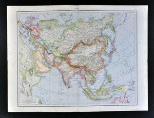 1881 Andrees Map Asia China Japan Korea India Arabia Hong Kong Singapore Siberia - Picture 1 of 4