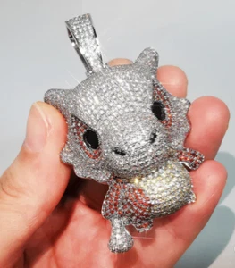 935 Argentium Silver & Lab-Created Diamond Cubone Pokemon Men's Hip-Hop Pendant - Picture 1 of 5