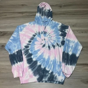 Gold Rush Hooded Sweatshirt Womens Medium Multicolor Tie Dye Fleece Blue Pink - Picture 1 of 6