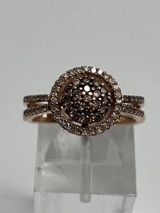 10K Rotgold Champagner und weißer Diamant Cluster Pave Halo Ring 0,50ct Größe 7 - Bild 1 von 14