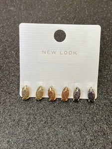 NEW LOOK WOMENS 3 PACK GLITTER OVALS EARRINGS - PIERCED EARS-NEW - Picture 1 of 6