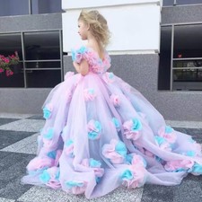 Children's Dress Flower Boy Model Walk Fashion Cake Dress Pink Purple