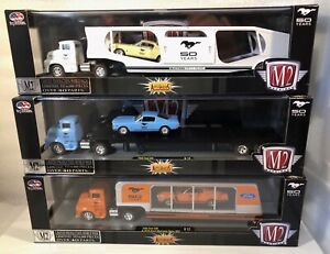 3 M2 Machines Haulers Each with a Ford Mustang 65, 66, & 70 - 50 years - 1/64 