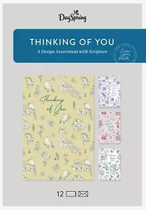 Thinking Of You Floral Cards 4 Design Assortment With Scripture 12 Boxed Cards & - Picture 1 of 10