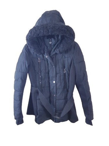 Michael Kors Lunghezza Intera Cappuccio in Pelliccia Finta 100% Piumino Giacca Tampone Grande Nero