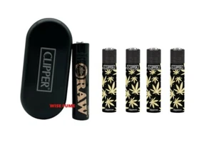 Clipper Raw black Refillable full Metal Lighter+4pk clipper black leaves - Picture 1 of 7