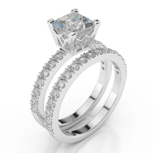 2 CT Dazzling Diamond Engagement Ring Set Princess D/VS2 14K White Gold - Picture 1 of 6