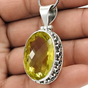 Natural Limón Cuarzo Gema Artesano Colgante 925 Plata de Ley Mujeres Regalo - Imagen 1 de 9