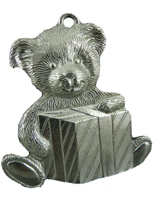 Kirk Stieff Zinn Teddybär mit Geschenk Weihnachtsschmuck - Bild 1 von 5