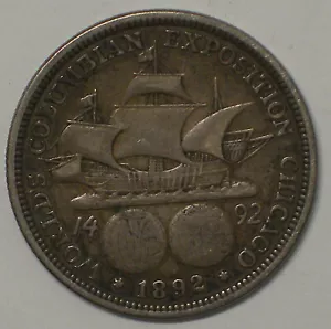 BEAUTIFUL 1892 50C COLUMBIAN HALF DOLLAR COMMEMORATIVE SILVER COIN - Picture 1 of 2