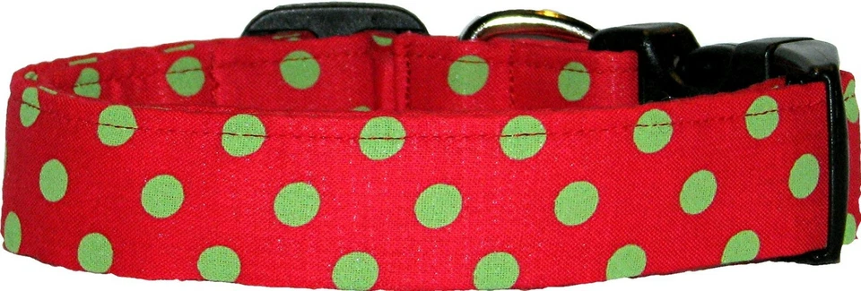 Christmas Red & Green Polka Dots Handmade Dog Collar