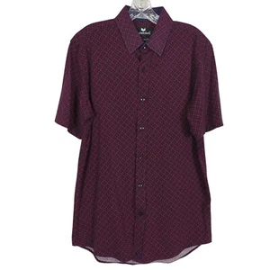 Buttercloth Icy Cotton short sleeve navy blue and red button up Men's shirt sz L - Picture 1 of 11