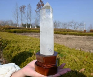 1.54LB Natural Clear Quartz Obelisk Crystal reiki Tower Wand Point Healing+stnad - Picture 1 of 15