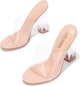 Cape Robbin Fusion Clear Chunky Block High Heels, Nude,  Size Women 9 NEW - Picture 1 of 7