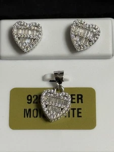 925 Moissanite Diamond Heart❤️Earrings With Heart❤️Necklace Pendant 3.0 CTW! NEW - Picture 1 of 6